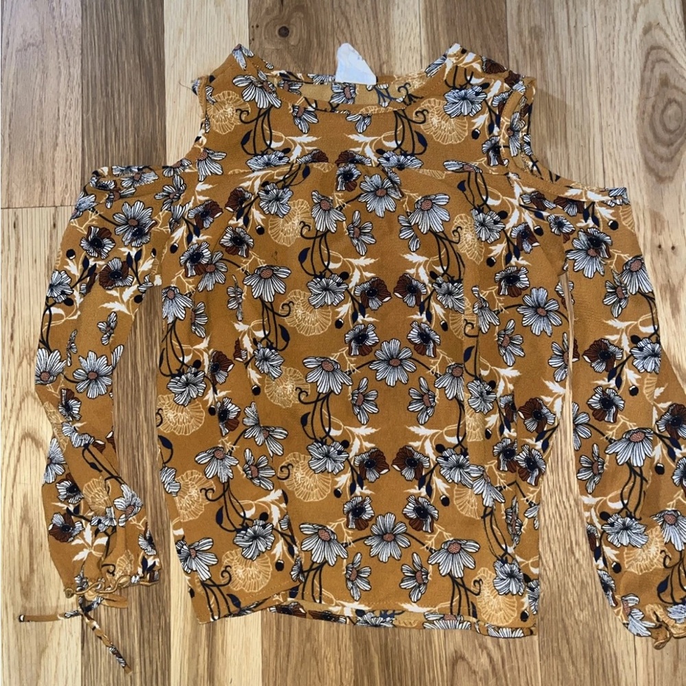 Floral Mustard Cold Shoulder Top